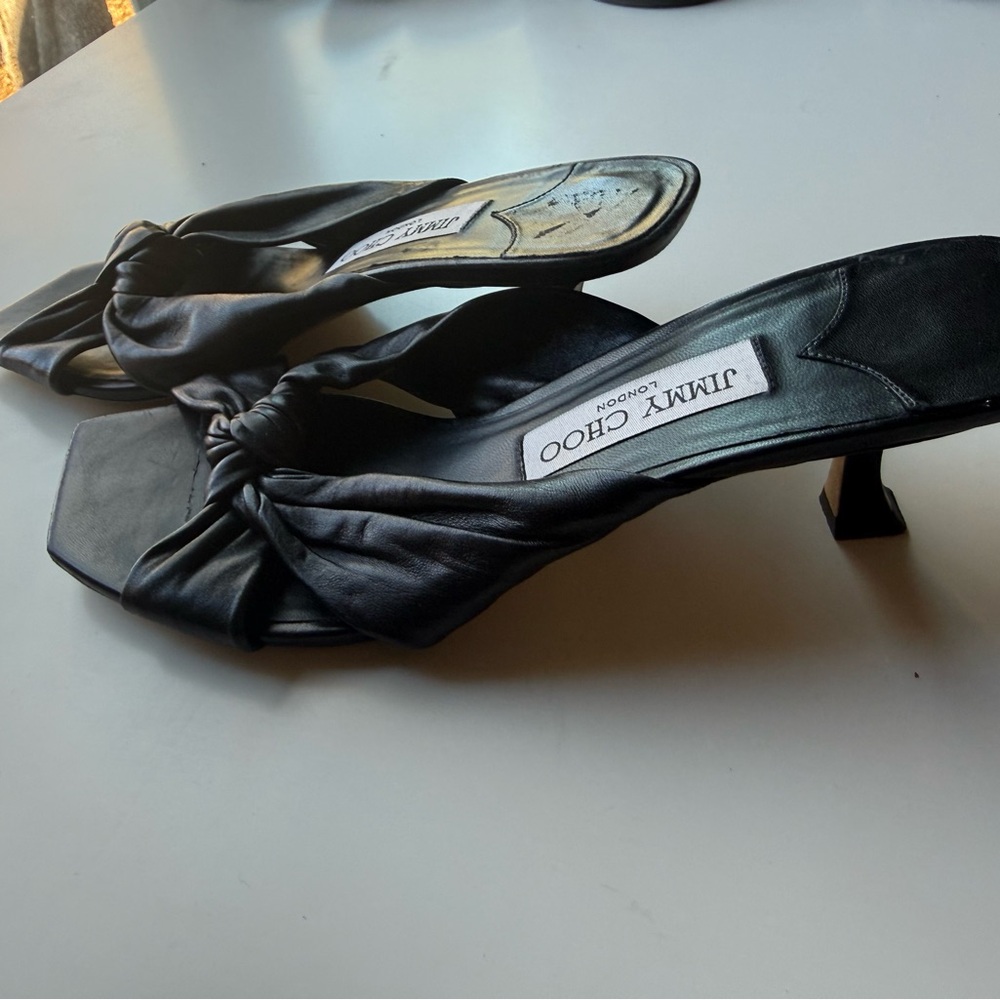 Jimmy Choo Black Leather Mules with Bow - Picture 2 of 4